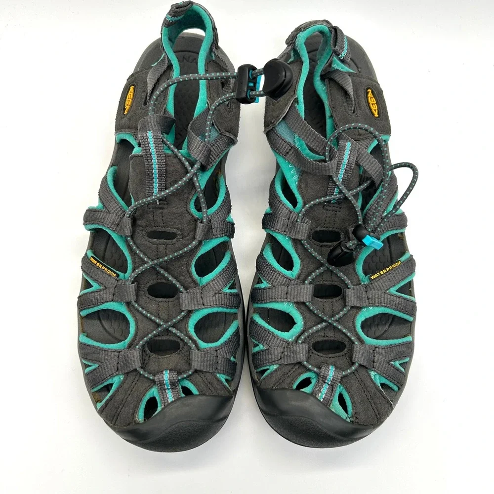 Keen Whisper Water Sandals Womens 11 Gray Teal Hiking Outdoor Bungee Waterproof